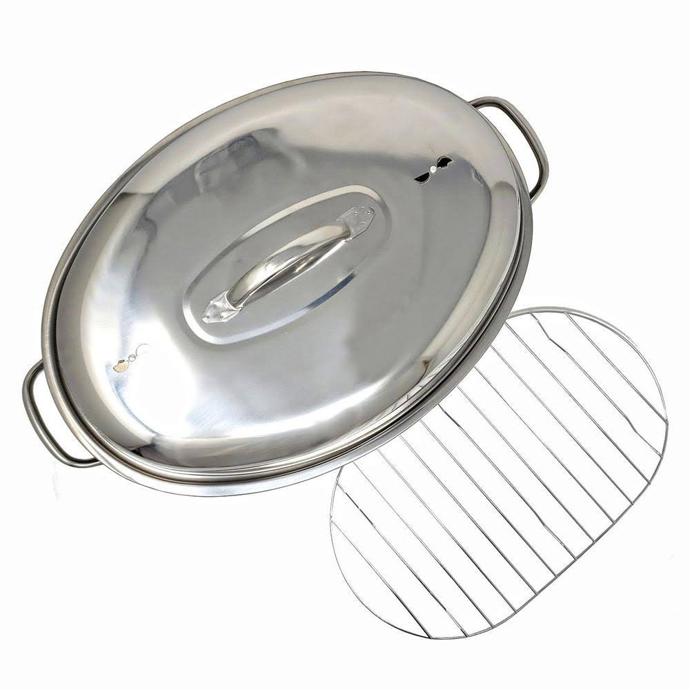 Extra Large Lightweight Stainless Steel Lidded Roaster Pan with Wire Rack U526359