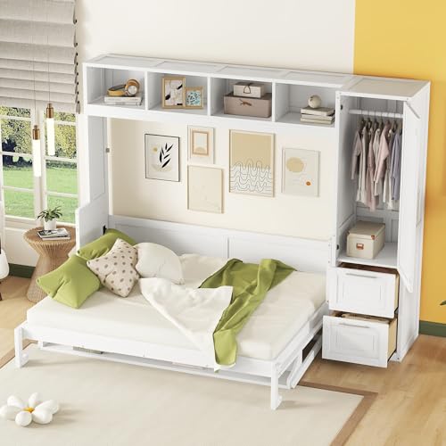 Gray Queen Size Murphy Bed Wall with Closet and Drawers G46923