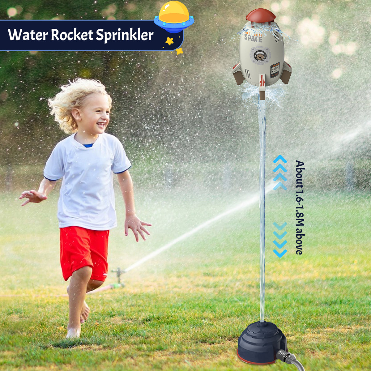Rocket Outdoor Water Toys Sprinkler 360-Degree Rotation Attaches to Garden Hose X9587