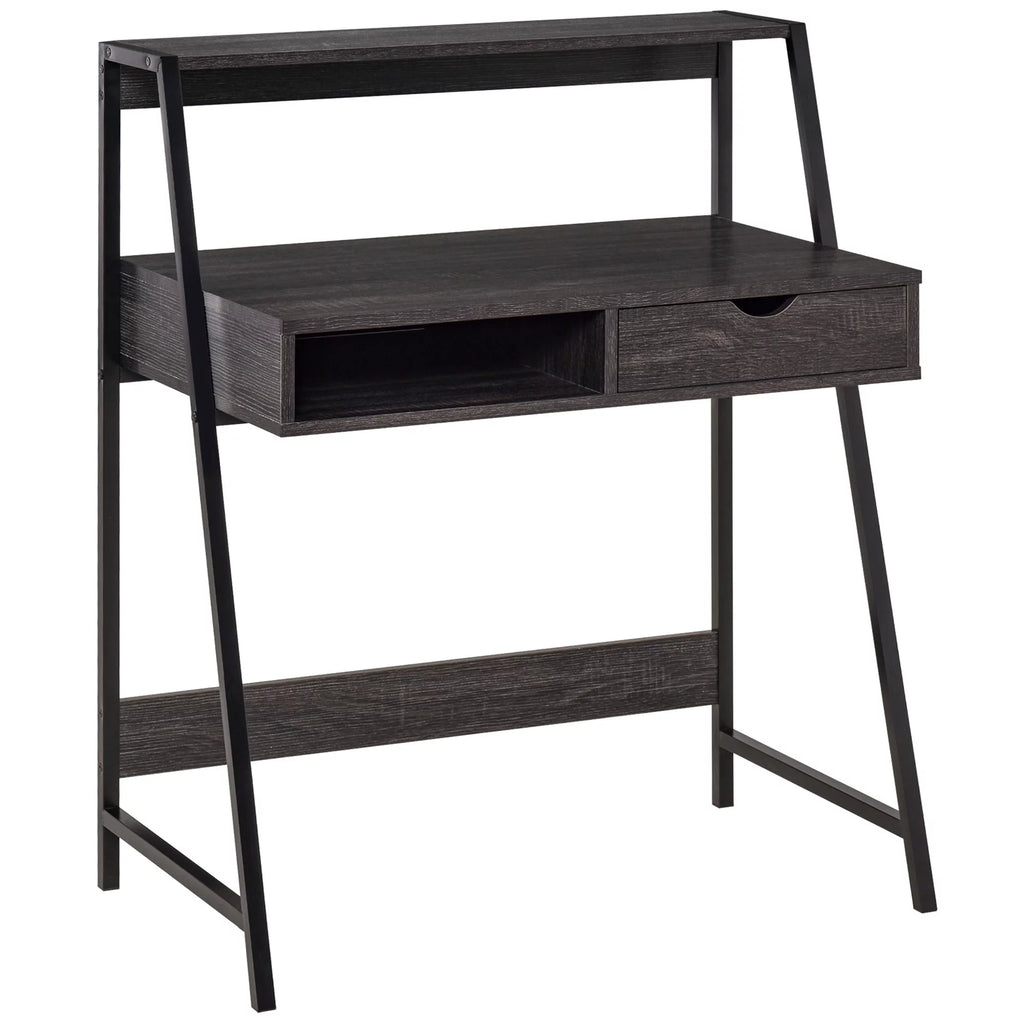 Grey Computer Desk with Drawer and Storage Shelves U305