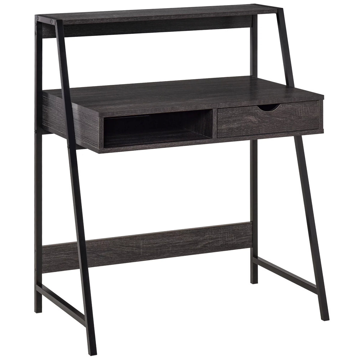 Grey Computer Desk with Drawer and Storage Shelves U305