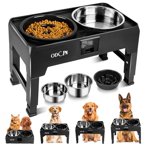 6 Height Adjustable Raised Dog Bowls with 2 Stainless Steel & 1 Slow Feeder Dog Food Bowls, Non-Slip Dog Food Stand with Catchment Drawer H1297