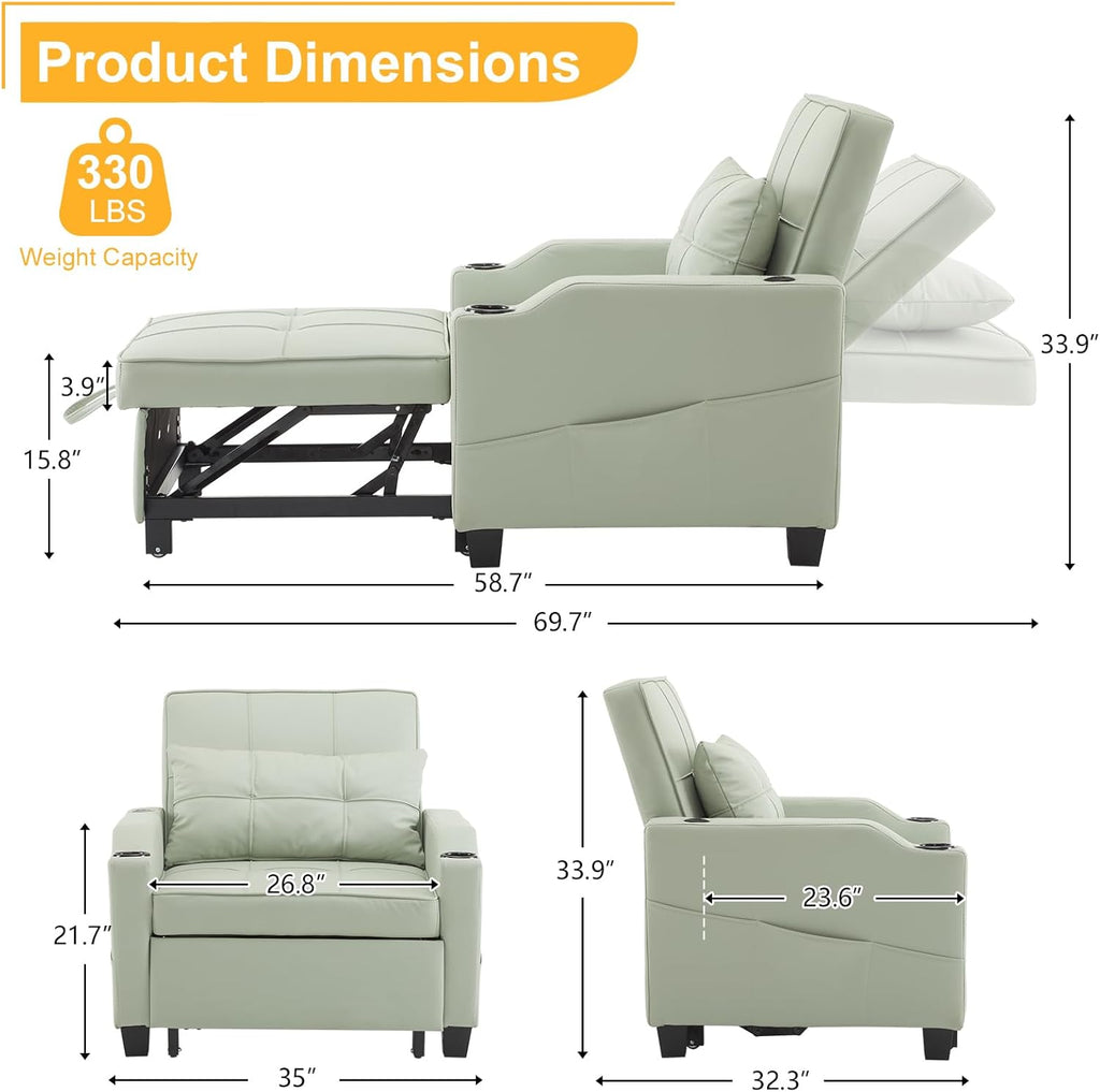 Mint Green PU Leather Sleeper Chair Sofa Bed X380