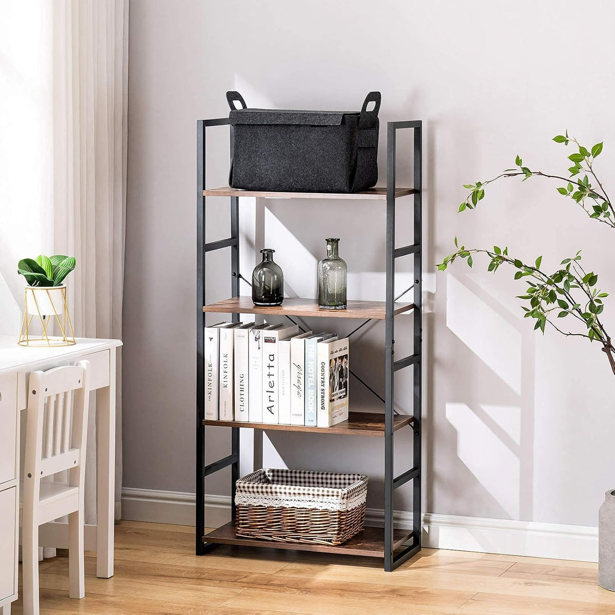 5 Tier Tall Bookshelf Bookcase, Brown Y934199
