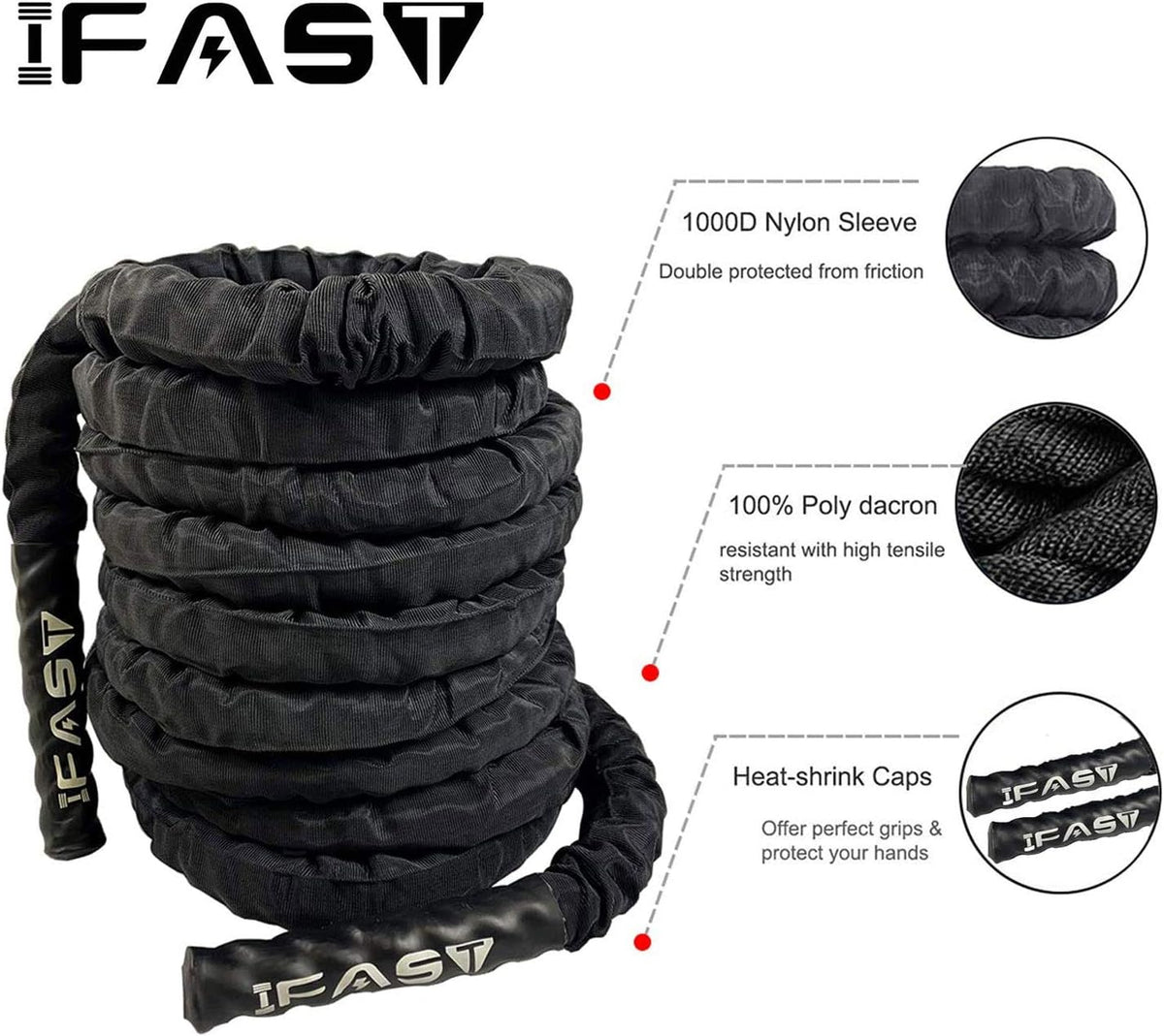 30ft Heavy Dacron Exercise Battle Rope Pack of 2 Q1185
