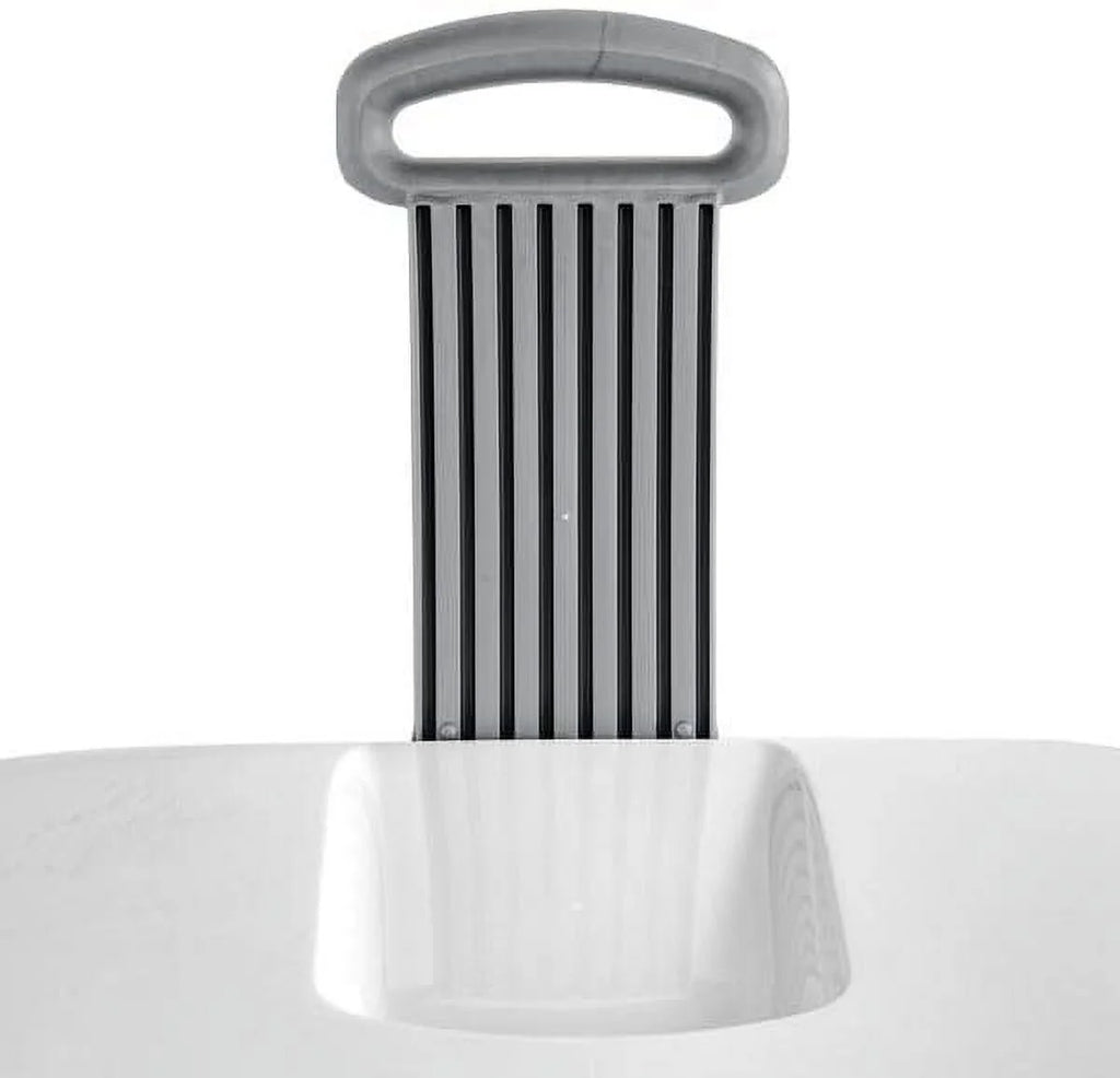 White Wheeled Laundry Hamper with Retractable Handle and Lid V97477
