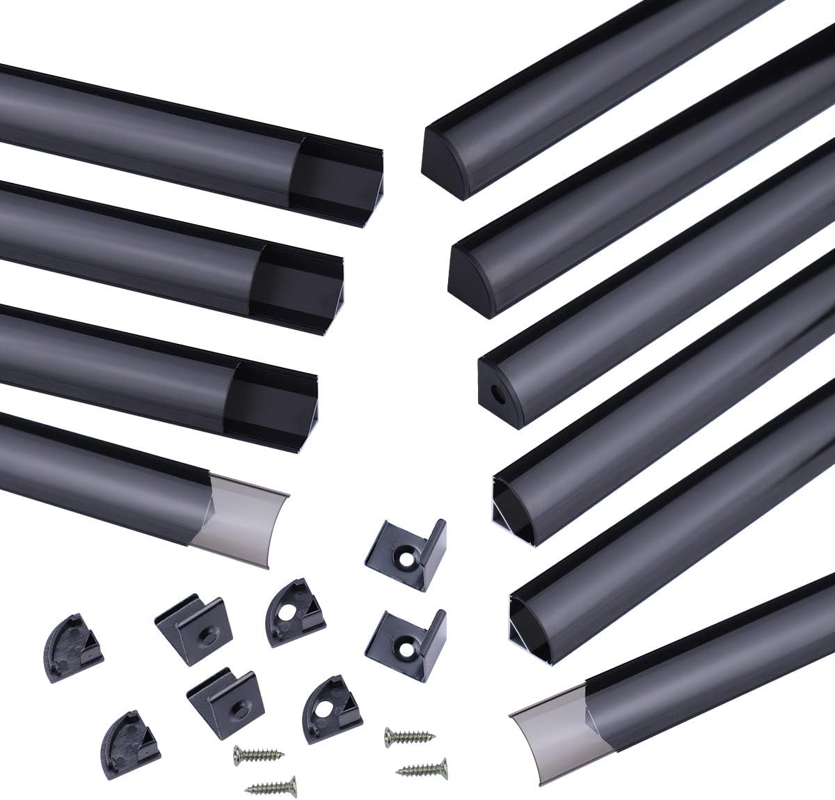 10 Pack 6.6FT Black Aluminum LED Channel System with Clear Cover Lens B560