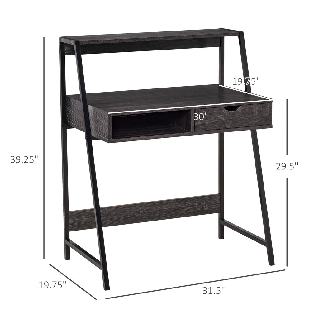 Grey Computer Desk with Drawer and Storage Shelves U305