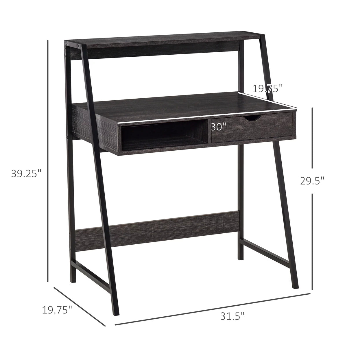 Grey Computer Desk with Drawer and Storage Shelves U305