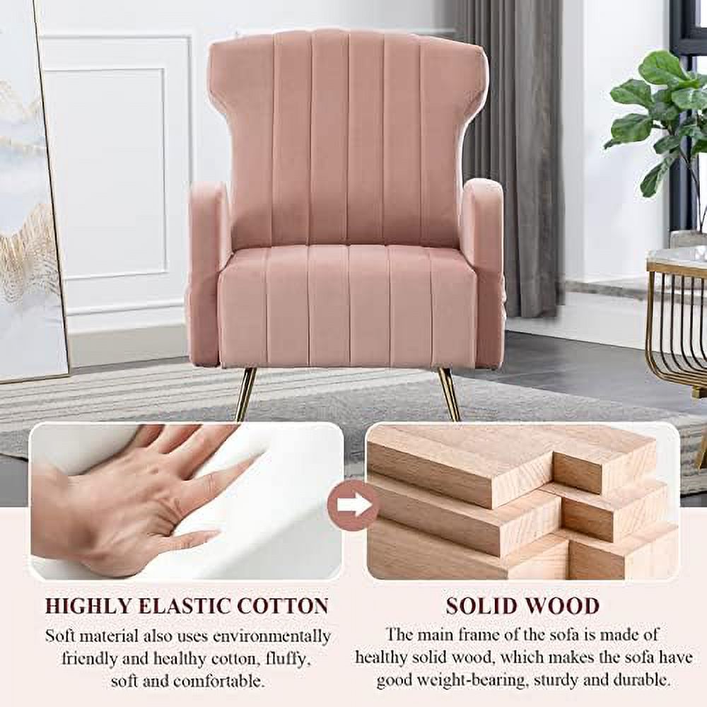 Brown Velvet Wing Back Accent Chair with Metal Gold Legs V24003