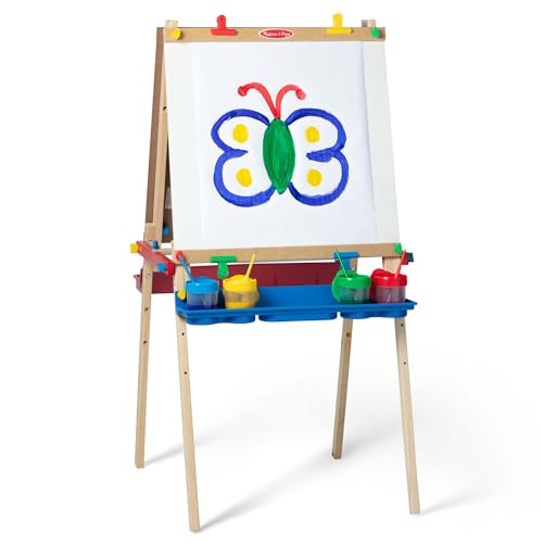 Wooden Double-Sided Art Easel with Dry-Erase Board, Chalkboard & Paper Roller Y1054