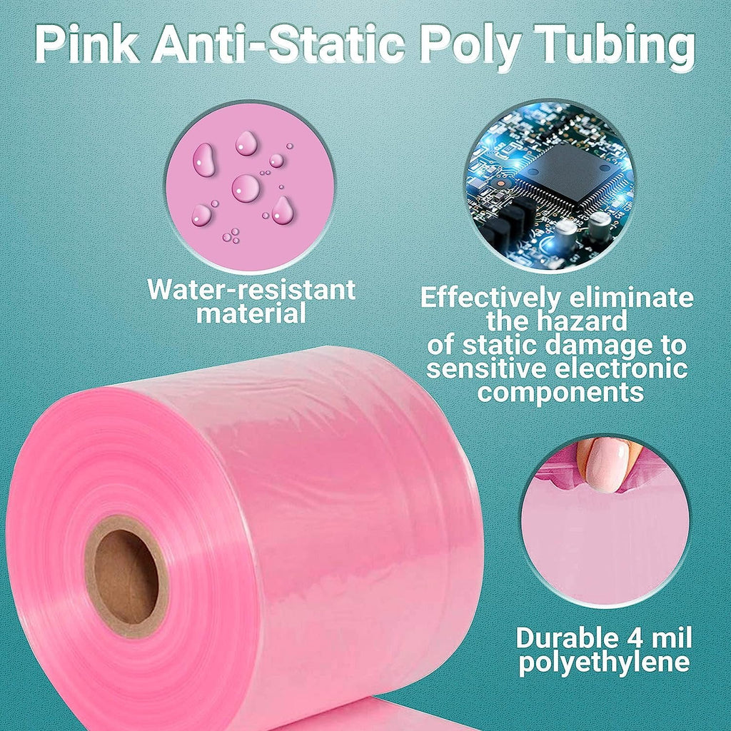 Pink Anti-Static Poly Tubing 24" x 500 6 mil F534