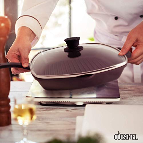 10.5" Pre-Seasoned Cast Iron Square Grill Pan with Glass Lid M961697