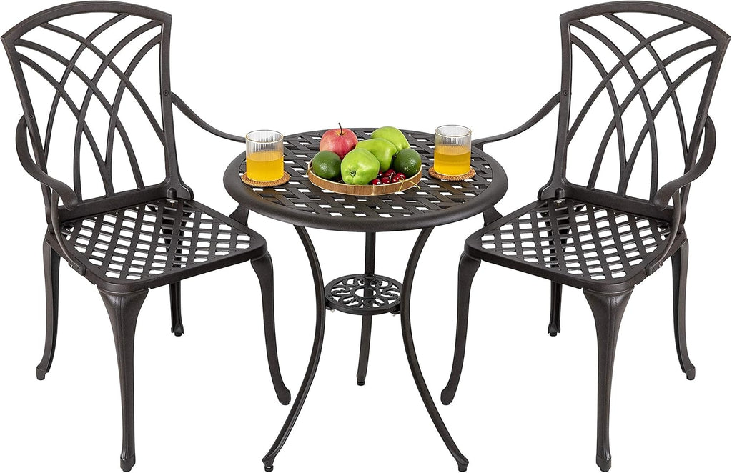 3 Piece Cast Aluminum Patio Bistro Set with Umbrella Hole C643439