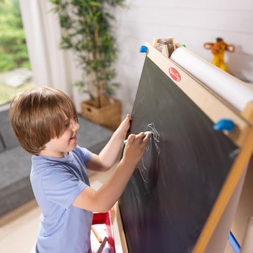 Wooden Double-Sided Art Easel with Dry-Erase Board, Chalkboard & Paper Roller Y1054