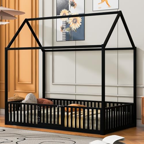 Black Twin Size Metal Floor Bed L3989