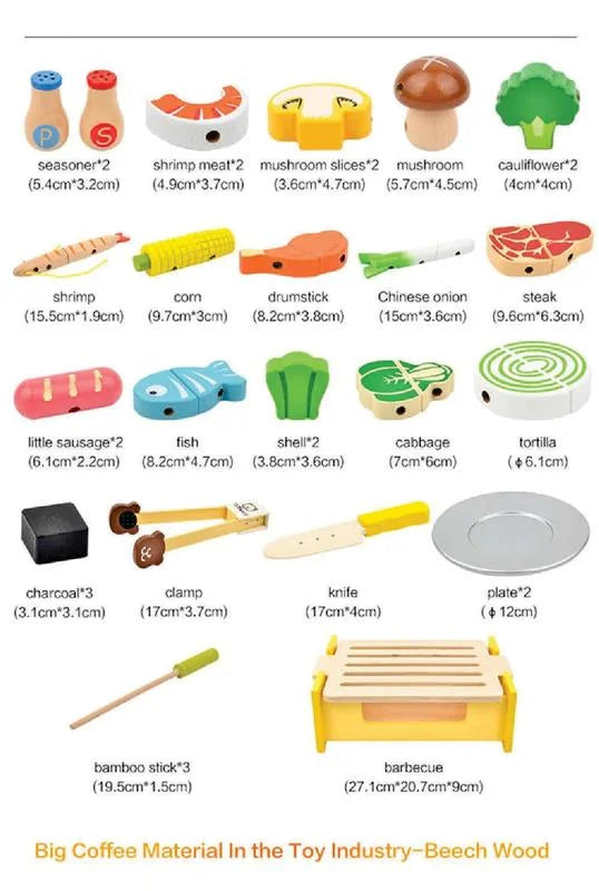 Wooden Grill BBQ Food Set Pretend Play Toy X59794