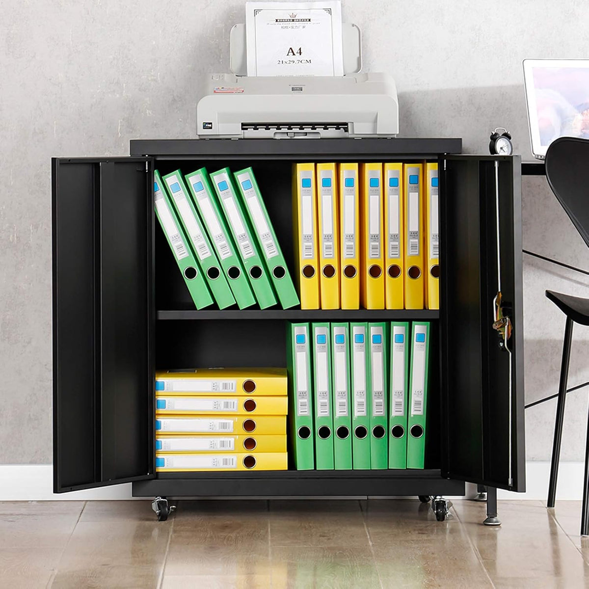 Black Metal Storage Cabinet with 4 Adjustable Shelves and 2 Locking Doors N170194