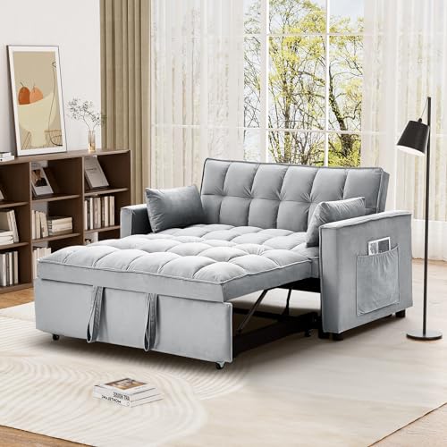 Dark Grey Velvet Convertible Sleeper Sofa Bed C71078
