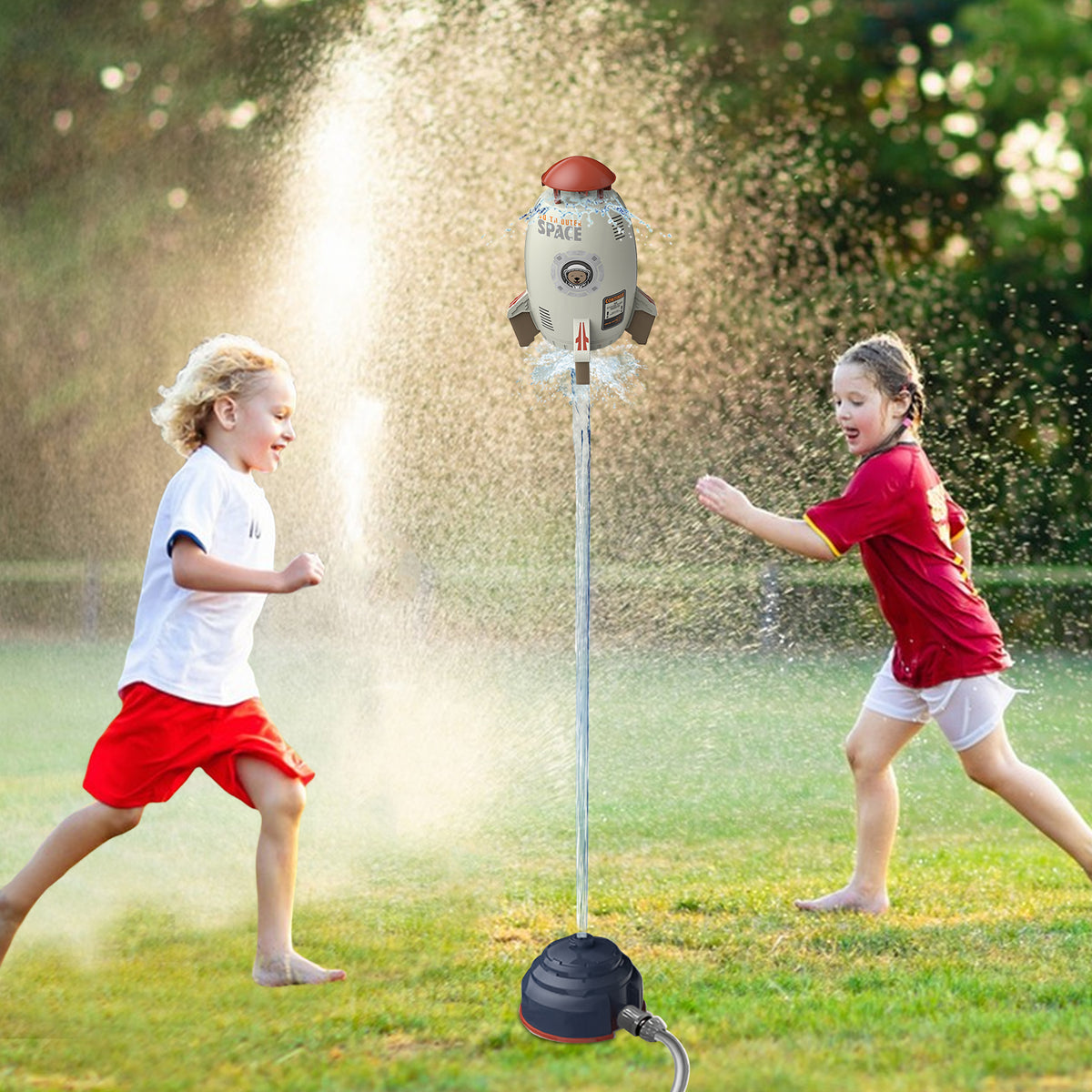 Rocket Outdoor Water Toys Sprinkler 360-Degree Rotation Attaches to Garden Hose X9587