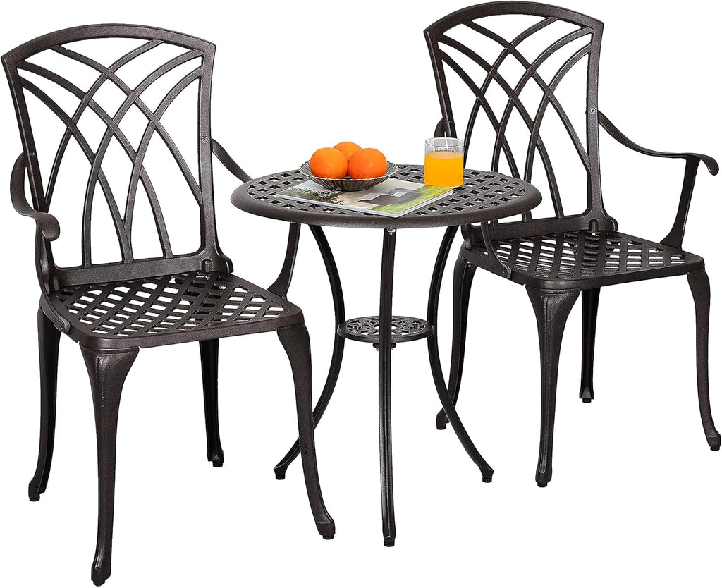 3 Piece Cast Aluminum Patio Bistro Set with Umbrella Hole C643439