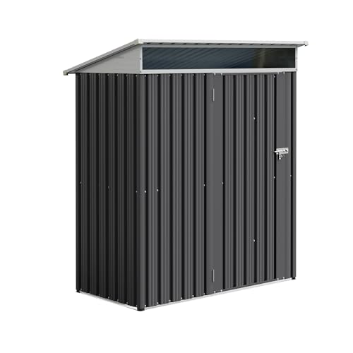 5x3 FT Waterproof Metal Garden Shed with Window and Lockable Double Door Dark Gray T2913