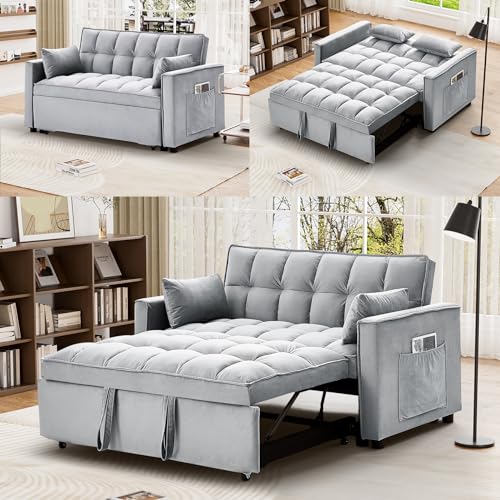 Dark Grey Velvet Convertible Sleeper Sofa Bed C71078