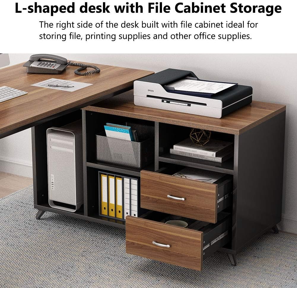 55 Inch L-Shaped Computer Desk with Drawers H35823