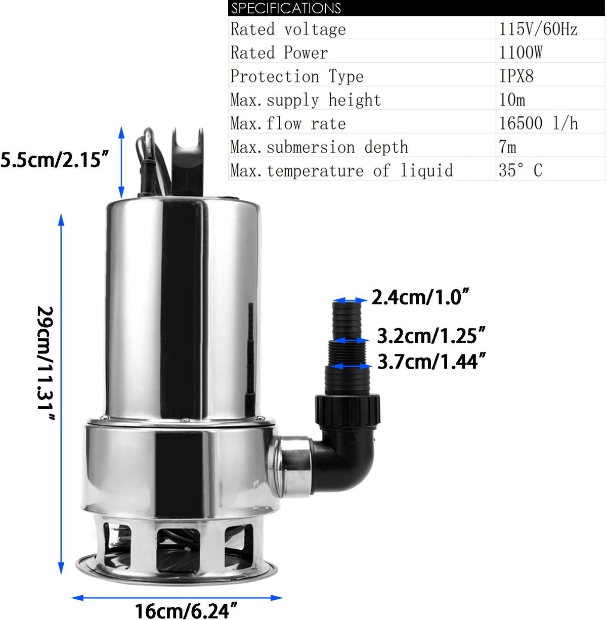 1.5 HP Stainless Steel Submersible Sump Pump D622