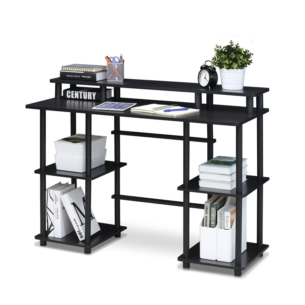 Espresso Black Computer Desk with Top Shelf S502