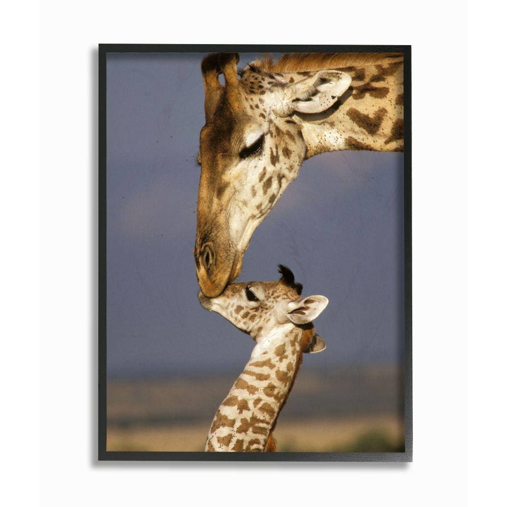 Giraffe Family Mother with Calf Framed Giclee Texturized Art, 24 x 30, Multi-Color V203293