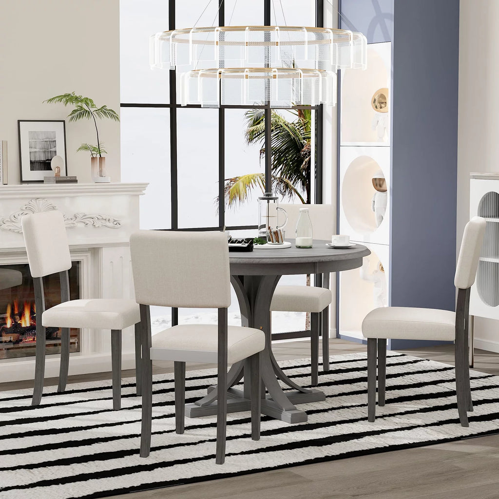 5 Piece Round Dining Table Set with 4 Upholstered Chairs B285