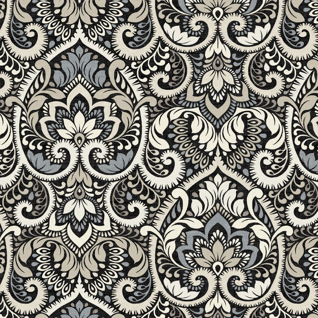 Black Damask Outdoor Dining Chair Cushion 20 x 20 B290