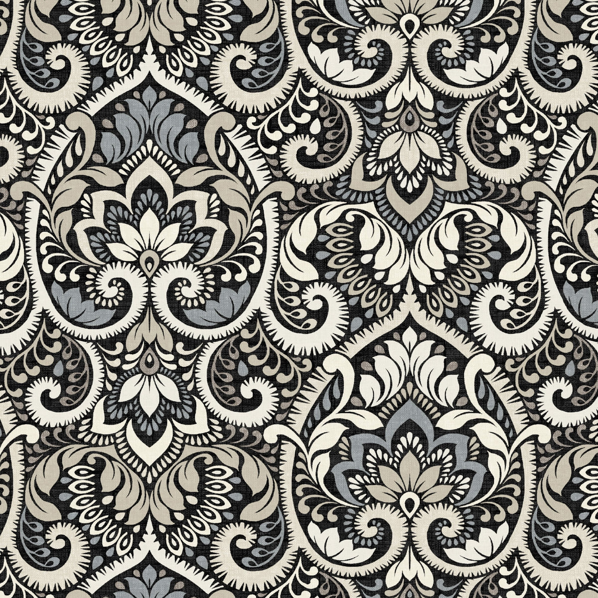 Black Damask Outdoor Dining Chair Cushion 20 x 20 B290