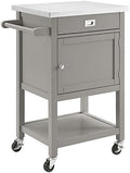 Light Green Stainless Steel Top Pine Wood Rolling Microwave Table with One Drawer and One Shelf G94277