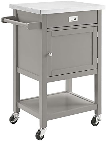 Light Green Stainless Steel Top Pine Wood Rolling Microwave Table with One Drawer and One Shelf G94277