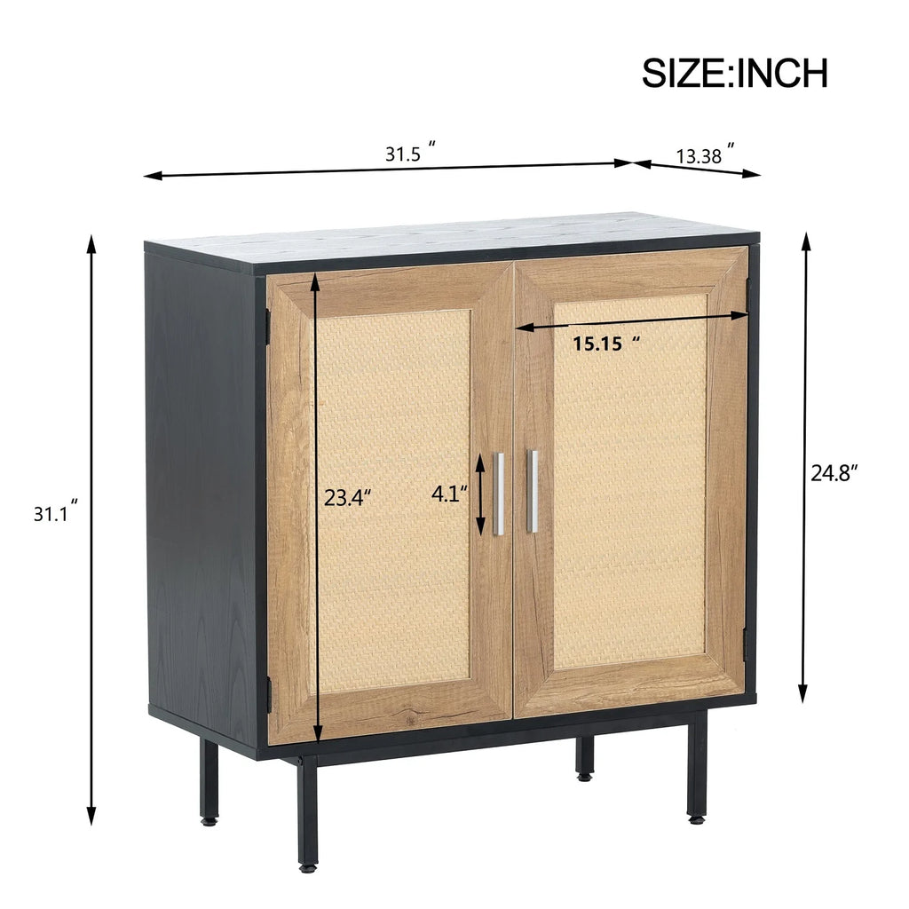 Black Rattan Storage Cabinet with 2 Doors C651