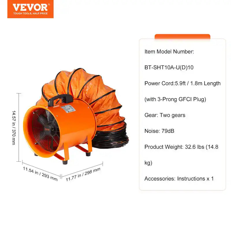 Orange 10 in. Heavy Duty Blower Fan with 33 ft. Duct Hose F15823