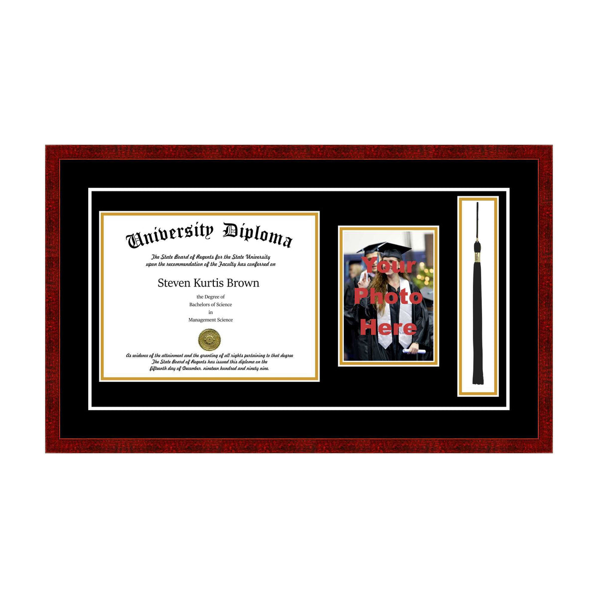 Single Diploma Frame with 5x7 Photo and Double Matting E38181