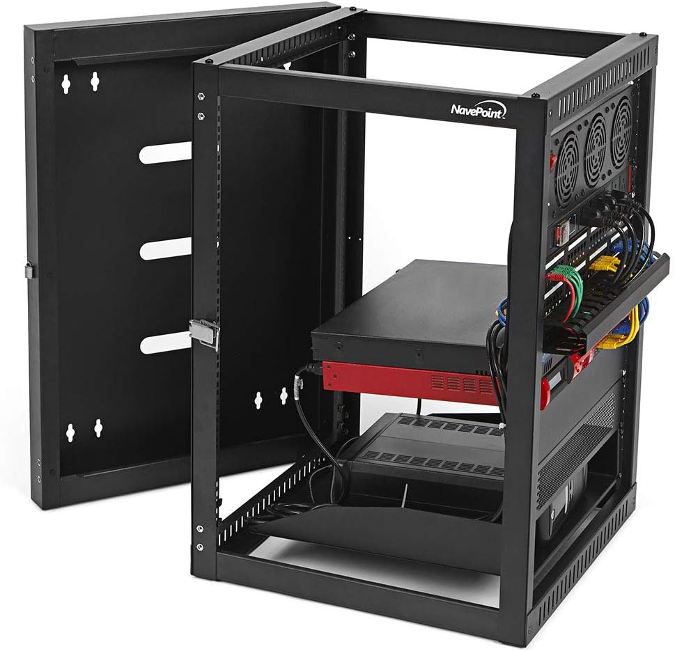 9U Hinged Open Frame Wall-Mount Network Rack, 4-Post 24 Inch Depth J115