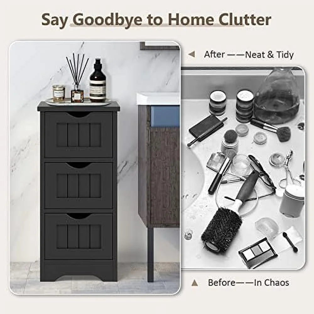 Black 3 Drawer Wooden Bathroom Cabinet T446693
