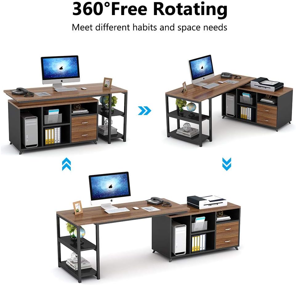 55 Inch L-Shaped Computer Desk with Drawers H35823