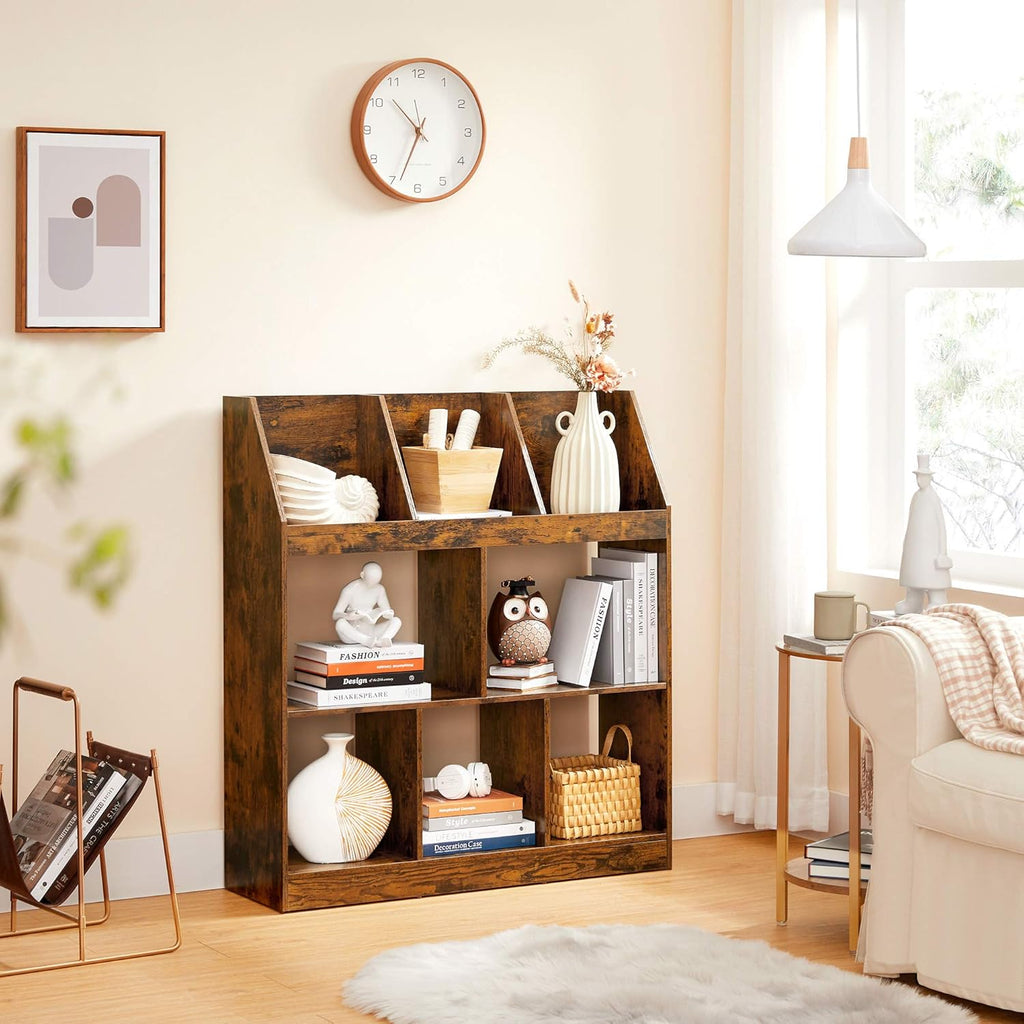 Rustic Brown Bookshelf with Cubbyholes I8732