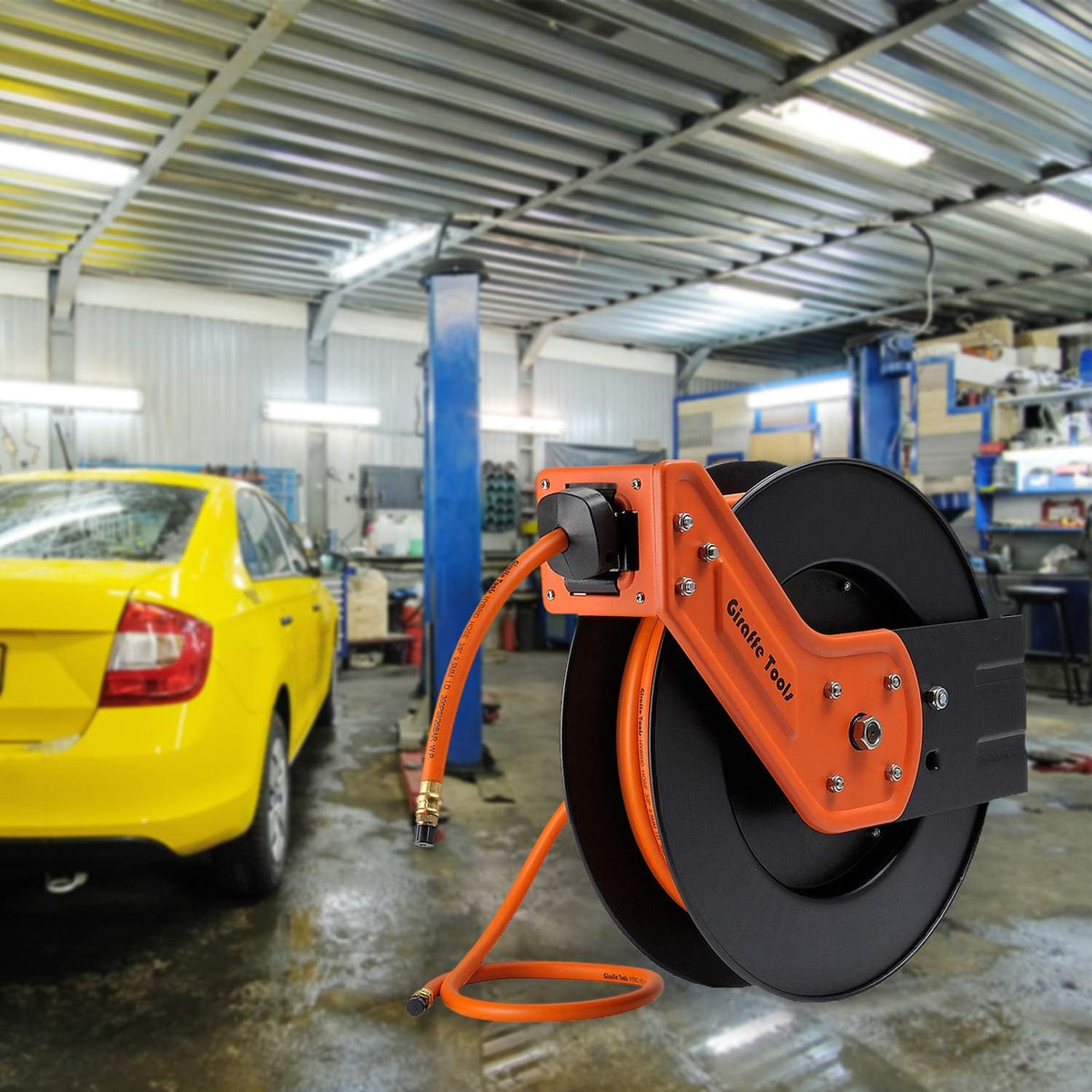 Retractable Air Compressor Hose Reel with 3/8 in. x 50 ft Hybrid Hose, 300PSI G3830