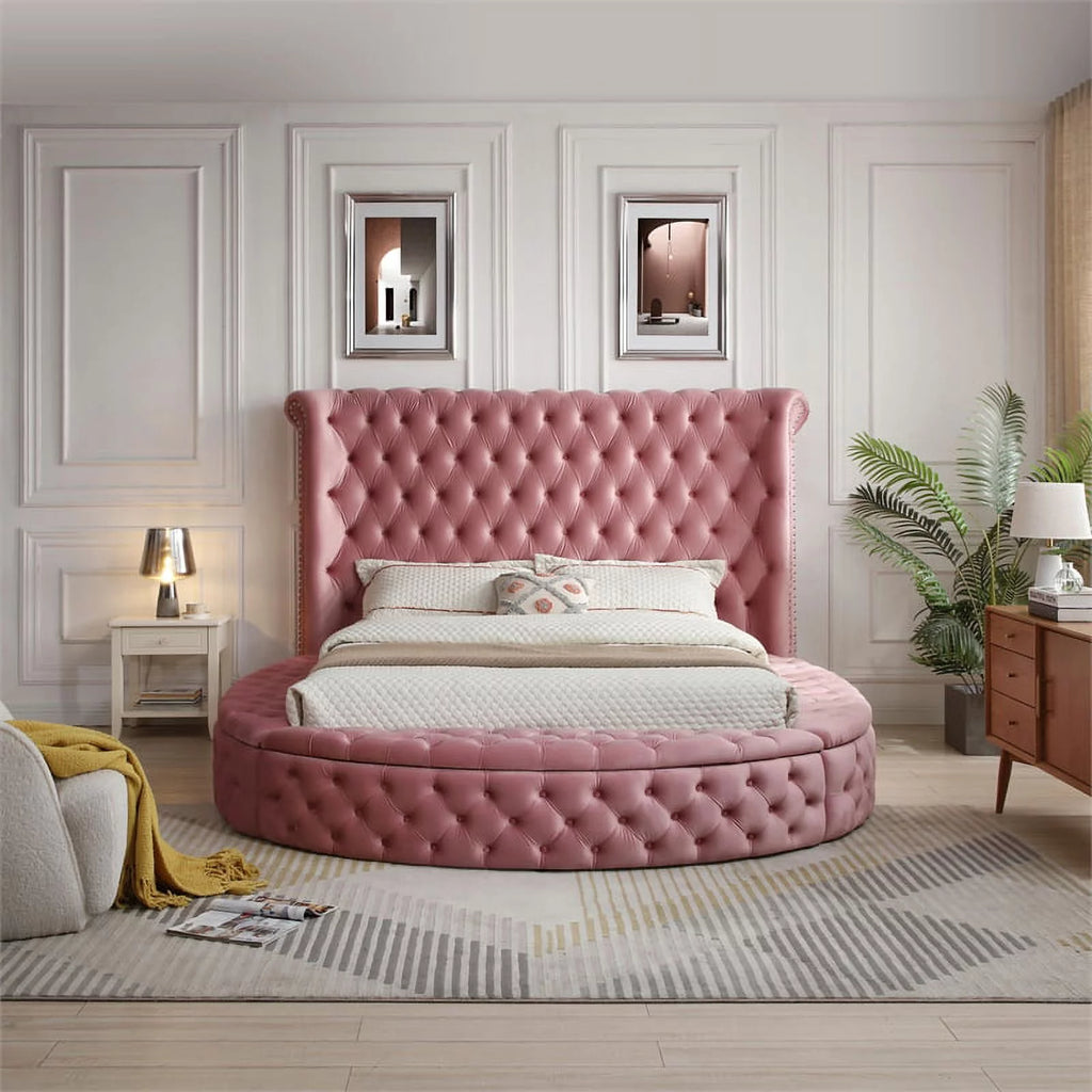 Pink Velvet Upholstered King Bed O977095