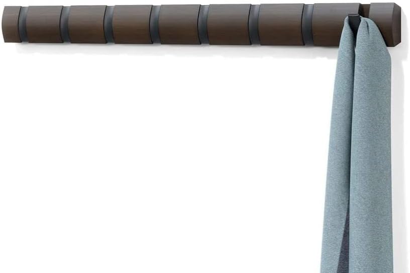 Natural/Nickel Wall Mounted Floating Rack with Retractable Hooks E806286