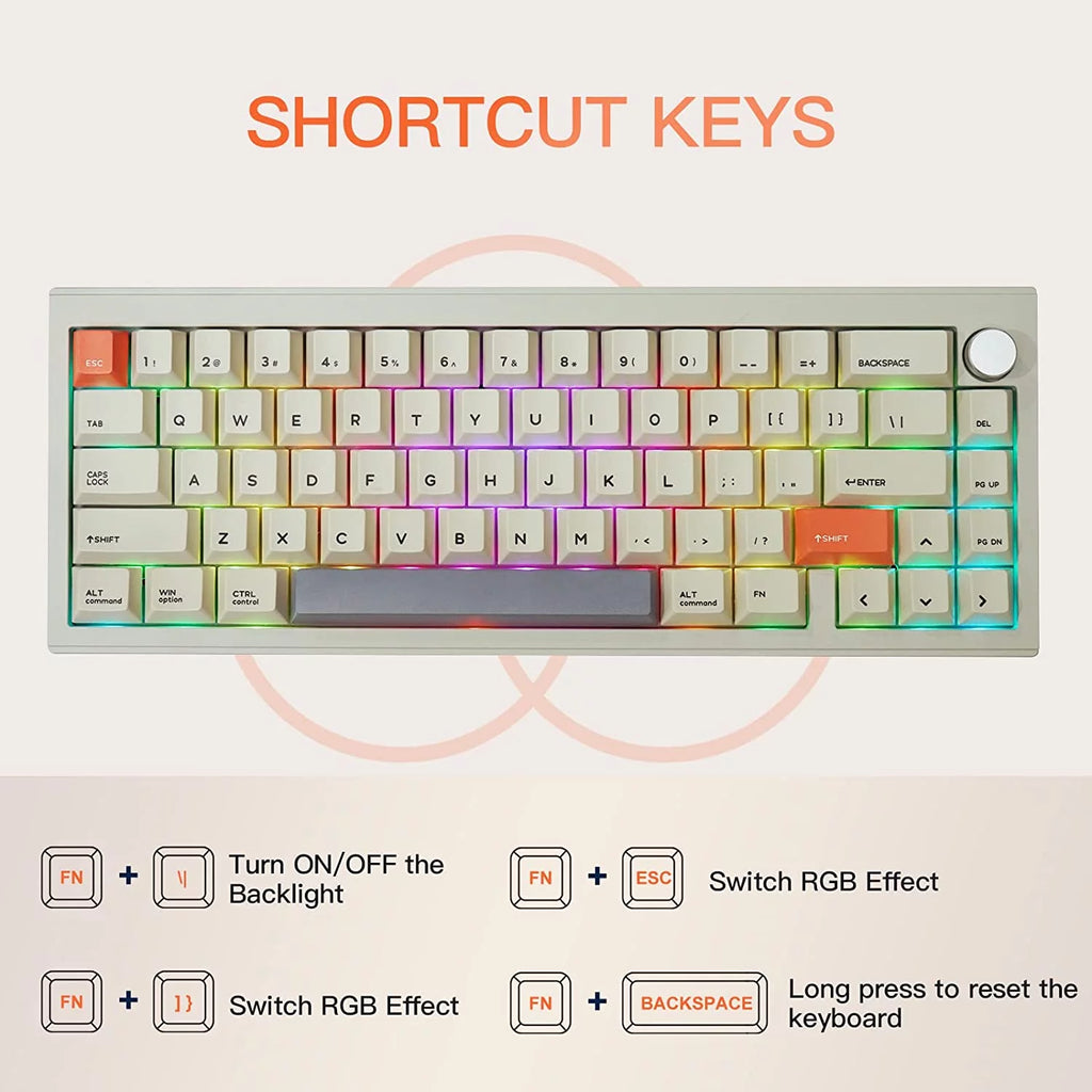 Wireless/Wired Mechanical Keyboard, 65% Hot Swappable Aluminum CNC Casing K5186