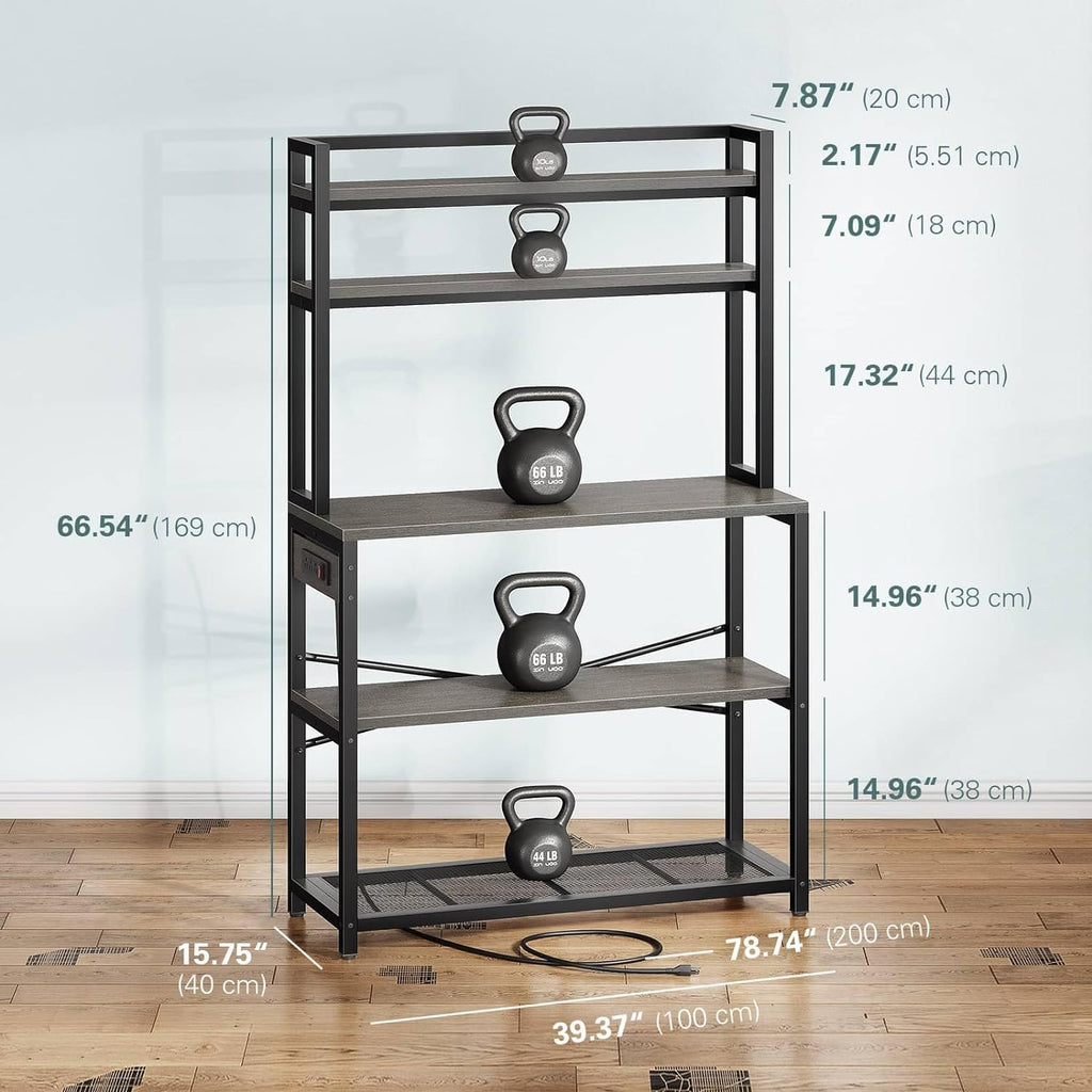 39.4 Inch Wide 5 Tiers Bakers Rack with 3 Power Outlets W938019