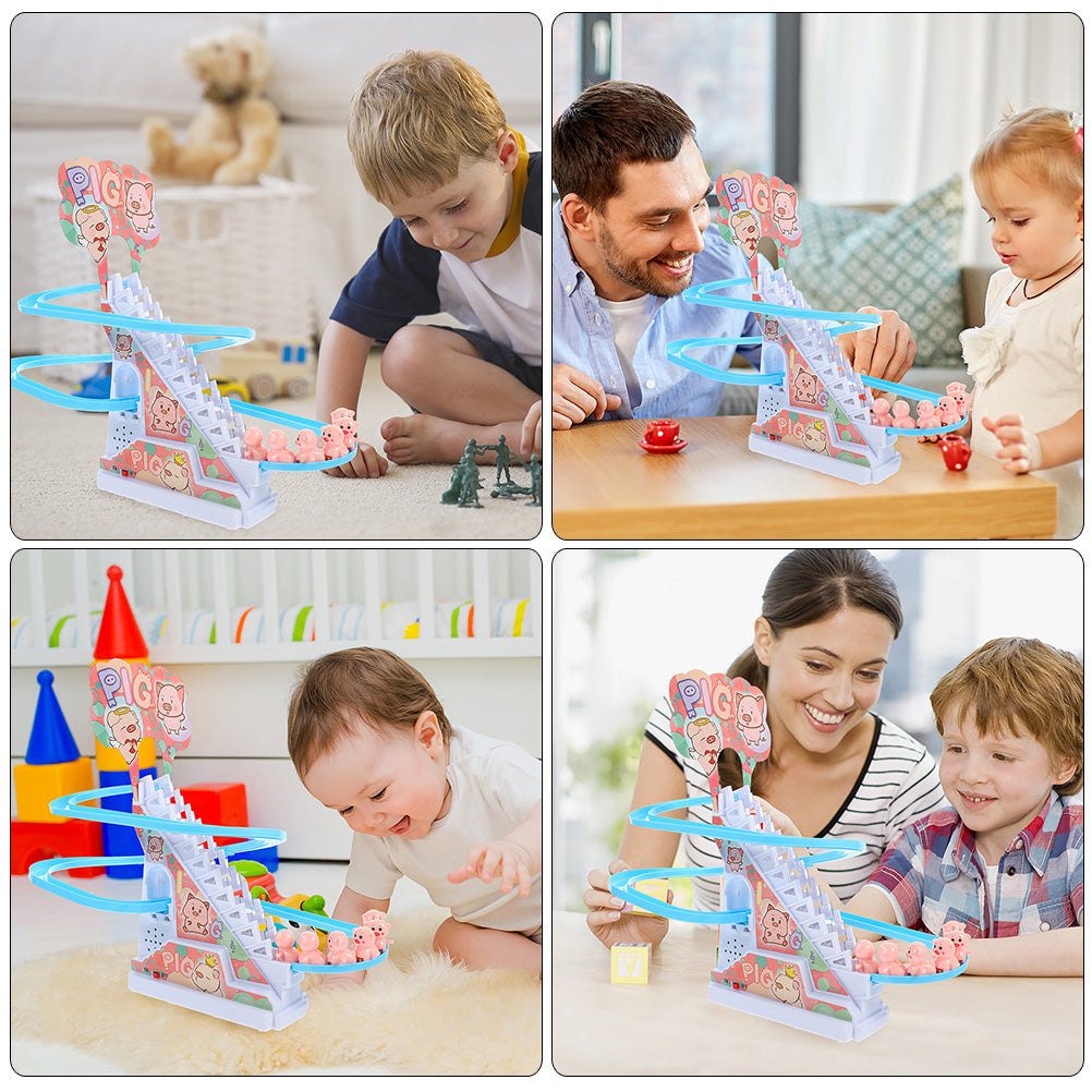 Small Piggy Sliding Toys Electric Piggy Climbing Stairs Tracks Slide Toy V8610