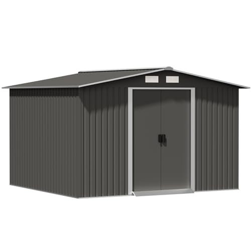 Gray Metal Outdoor Storage Shed with Double Sliding Door F278870